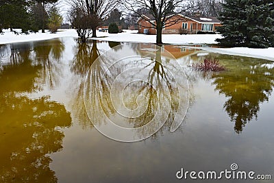 House, Home Flooding From Winter Snow Melt Stock Photo