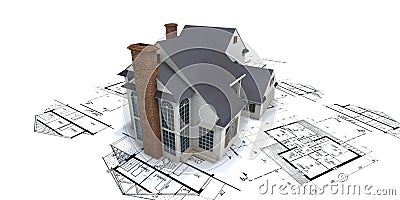 Residential house on plans2 Stock Photo