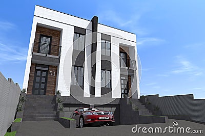 residential house townhouse 3D render modern Stock Photo