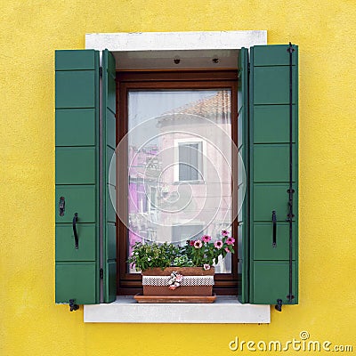 Residential house window in Burano Stock Photo