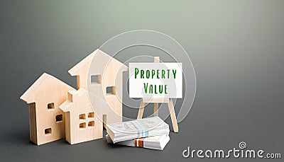 Residential houses and property value easel. Price trend in real estate market. Favorable purchase or sale of housing. Pricing Stock Photo