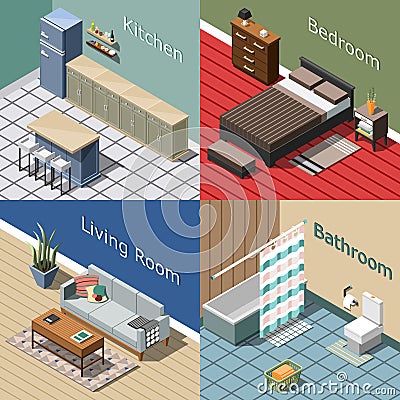 Residential Interior Isometric Concept Vector Illustration