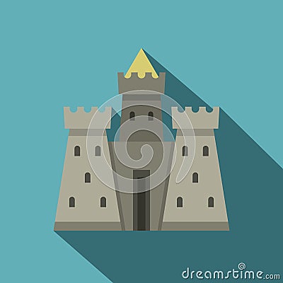 Residential mansion with towers icon, flat style Vector Illustration