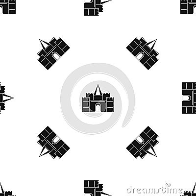 Residential mansion with towers pattern seamless black Vector Illustration