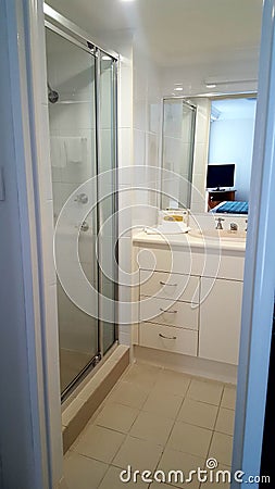 Residential - Modern bathroom in multi storey building in an apartment building in Coolangatta Qld Editorial Stock Photo