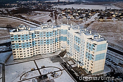 Residential multi-colored houses high-rise buildings. Aerial photography with quadcopter Stock Photo