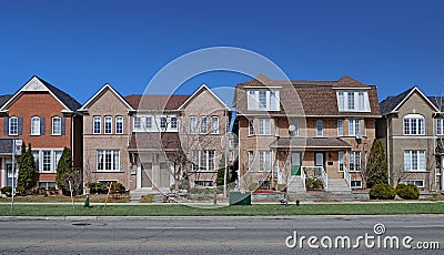 Residential neighborhood with modern brick semi-detached houses Stock Photo