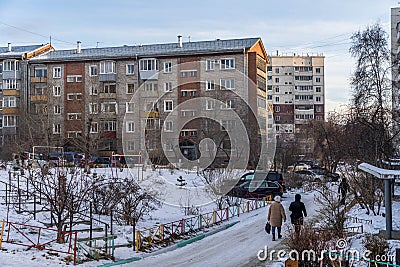 The residential neighborhood and the old Soviet buildings in Ulan-Ude, Buryatia, Russia. Editorial Stock Photo