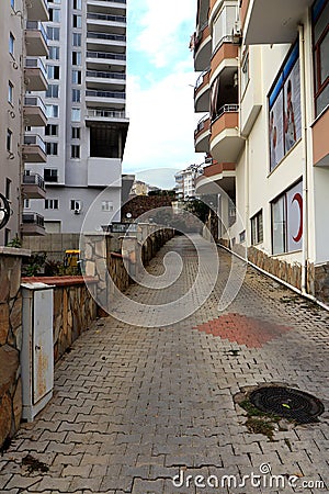 Residential road going up in the Alanya city. Editorial Stock Photo