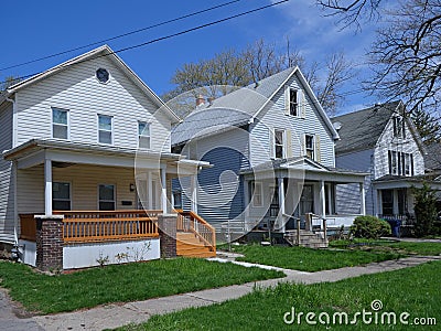 Residential street with modest detached houses Stock Photo