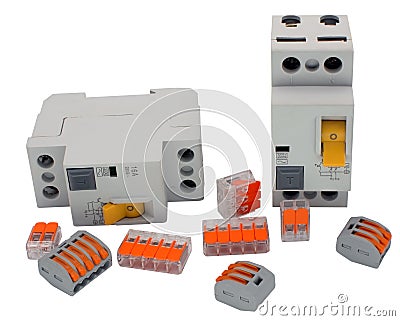 Residual-current device and Compact Splicing Connectors Stock Photo