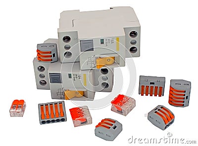 Residual-current device and Compact Splicing Connectors Stock Photo