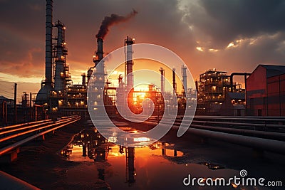 Resilient Petrochemical operator at sunset. Generate Ai Stock Photo