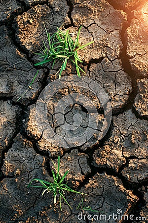 Resilient Plant Emerging From Cracked Desert Ground. Generative AI Stock Photo