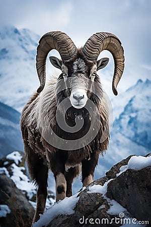 The Resilient Wild Sheep in the snow mountain Stock Photo