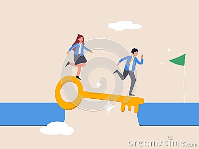 Resolution method or resolve concept. Key success, solution to solve problem and overcome obstacle, link or connect Vector Illustration