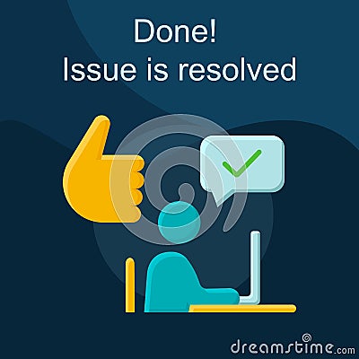 Resolved issue flat concept vector icon Vector Illustration