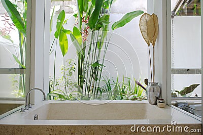 Resort bathroom shower semi outdoors Stock Photo