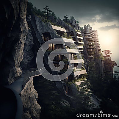 Resort embed into a cliff with organic shape Stock Photo