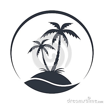 Resort logo with coconut palms and sea Cartoon Illustration