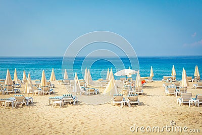 Resort tropical sea beach. Summer vacation on beach in Turkey. Alanya beach Stock Photo