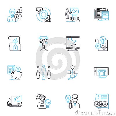 Resource Allocation linear icons set. Allocation, Optimization, Planning, Efficiency, Distribution, Budgeting Vector Illustration