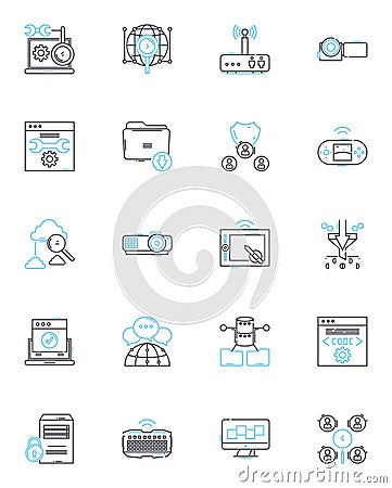 Resource pooling linear icons set. Collaboration, Aggregation, Optimization, Consolidation, Warehouse, Integration Vector Illustration