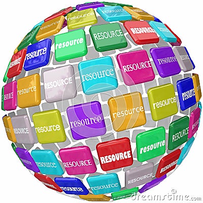 Resource Word Tiles Globe Important Information Access Skills Kn Stock Photo