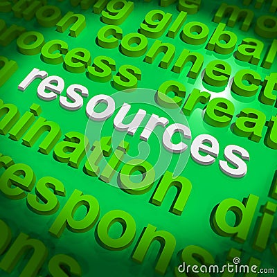 Resources Word Cloud Shows Assets Human Financial Input Stock Photo