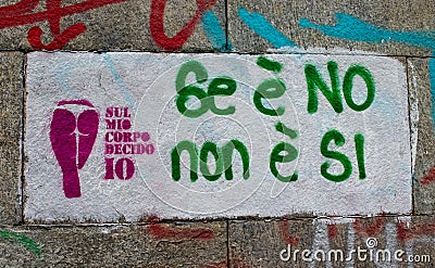 Respect for women on wall in Turin Editorial Stock Photo