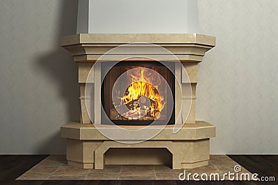 Respectable fireplace in classical interior Stock Photo