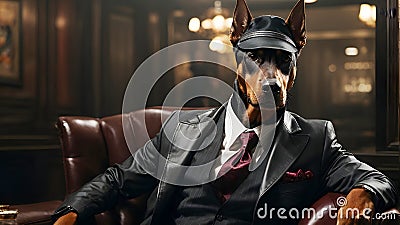 Respected Ruffian: Doberman Takes the Lead in the Mafia's Esteemed Circle Stock Photo