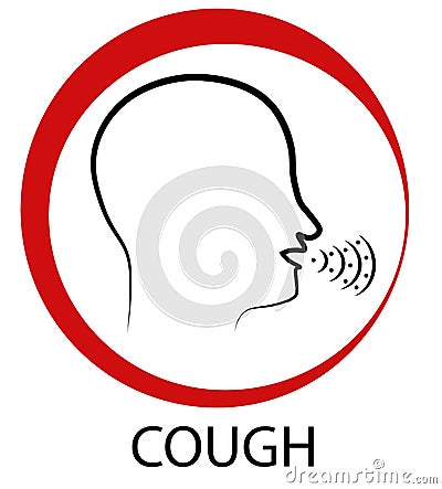 Respiratory droplet generates during cough, sneezes. Symbol on red ring Vector Illustration