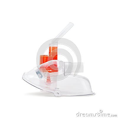 Respiratory mask and atomizing cup with mouthpiece for compressor inhaler isolated on white Stock Photo