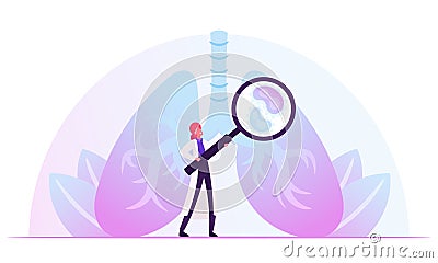 Respiratory Medicine, Healthcare and Pulmonology Concept. Doctor Checking Human Lungs with Magnifying Glass Vector Illustration