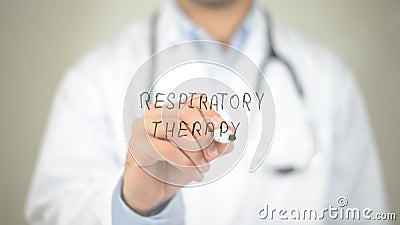 Respiratory Therapy, Doctor writing on transparent screen Stock Photo