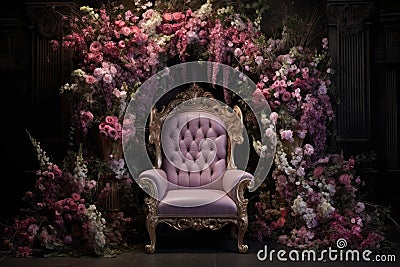 Resplendent Black queen flowers throne. Generate Ai Stock Photo
