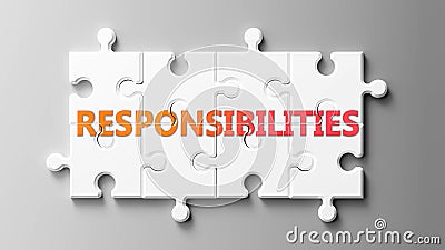 Responsibilities complex like a puzzle - pictured as word Responsibilities on a puzzle to show that it can be difficult and needs Cartoon Illustration