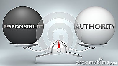 Responsibility and authority in balance - pictured as a scale and words Responsibility, authority - to symbolize desired harmony Cartoon Illustration