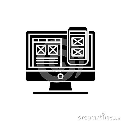 Responsive app design black icon, vector sign on isolated background. Responsive app design concept symbol, illustration Vector Illustration