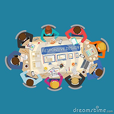 Responsive design flat vector: creation, UI UX design staff table Vector Illustration