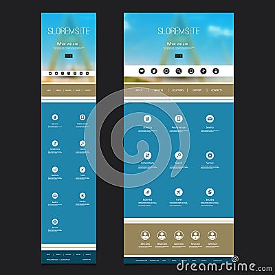Responsive One Page Website Template with Blurred Background - Bridge Pillars Header Design - Desktop and Mobile Version Vector Illustration