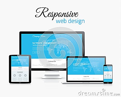 Responsive web design in modern flat vector style concept image Vector Illustration