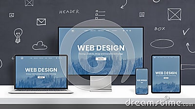 Responsive web design page promotion on different display devices Stock Photo