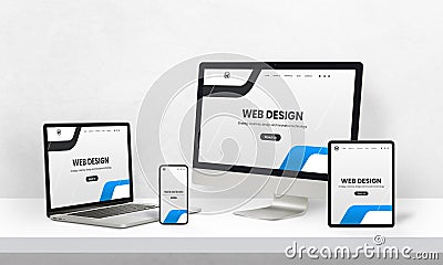 Responsive web page promotion on devices with different display sizes Stock Photo
