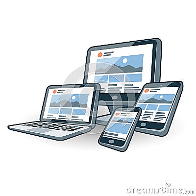 Responsive website design on different electronic devices Vector Illustration