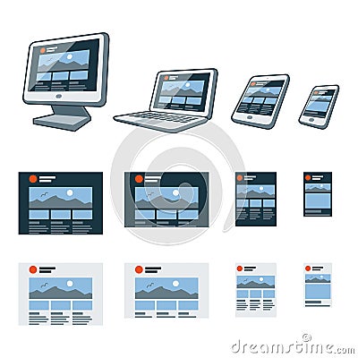 Responsive website design on different electronic devices Vector Illustration