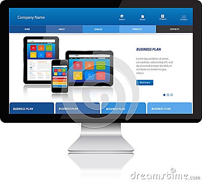 Responsive website template on modern computer Vector Illustration