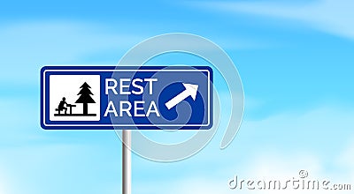 rest area blue road sign on sky bakground Vector Illustration