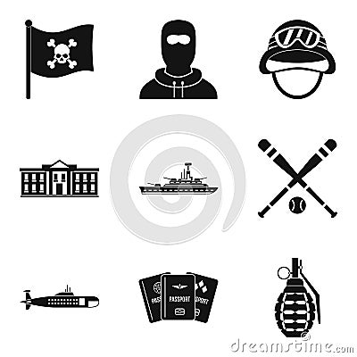 Rest in army icons set, simple style Vector Illustration